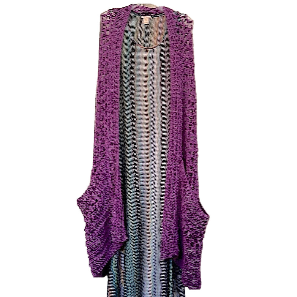 Scandinavian Violet Purple Euro Wrap Open Knit Slouchy Pocket Artisan Corner NEW